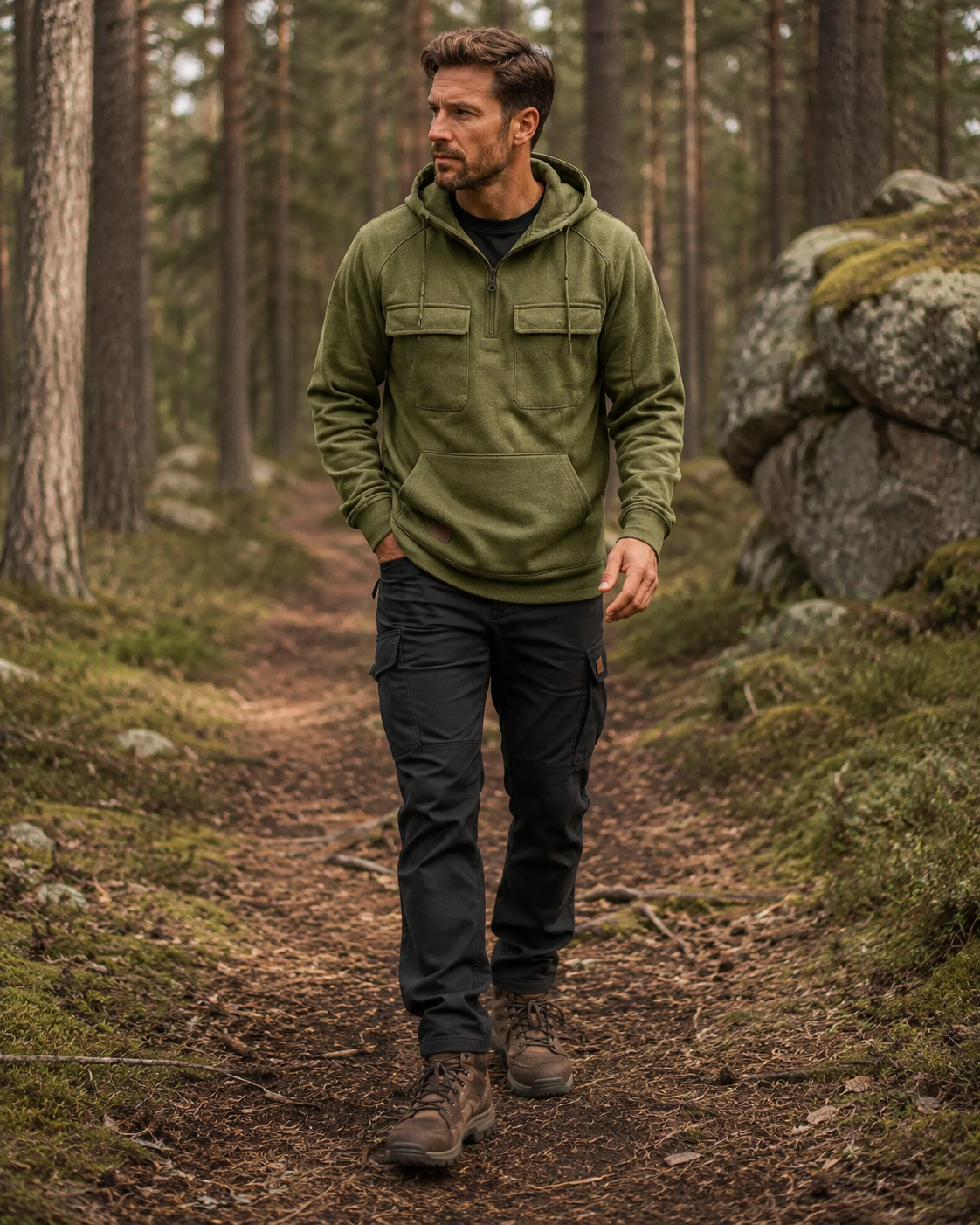 Sweat à capuche homme Caspian avec demi-fermeture éclair et coupe oversize