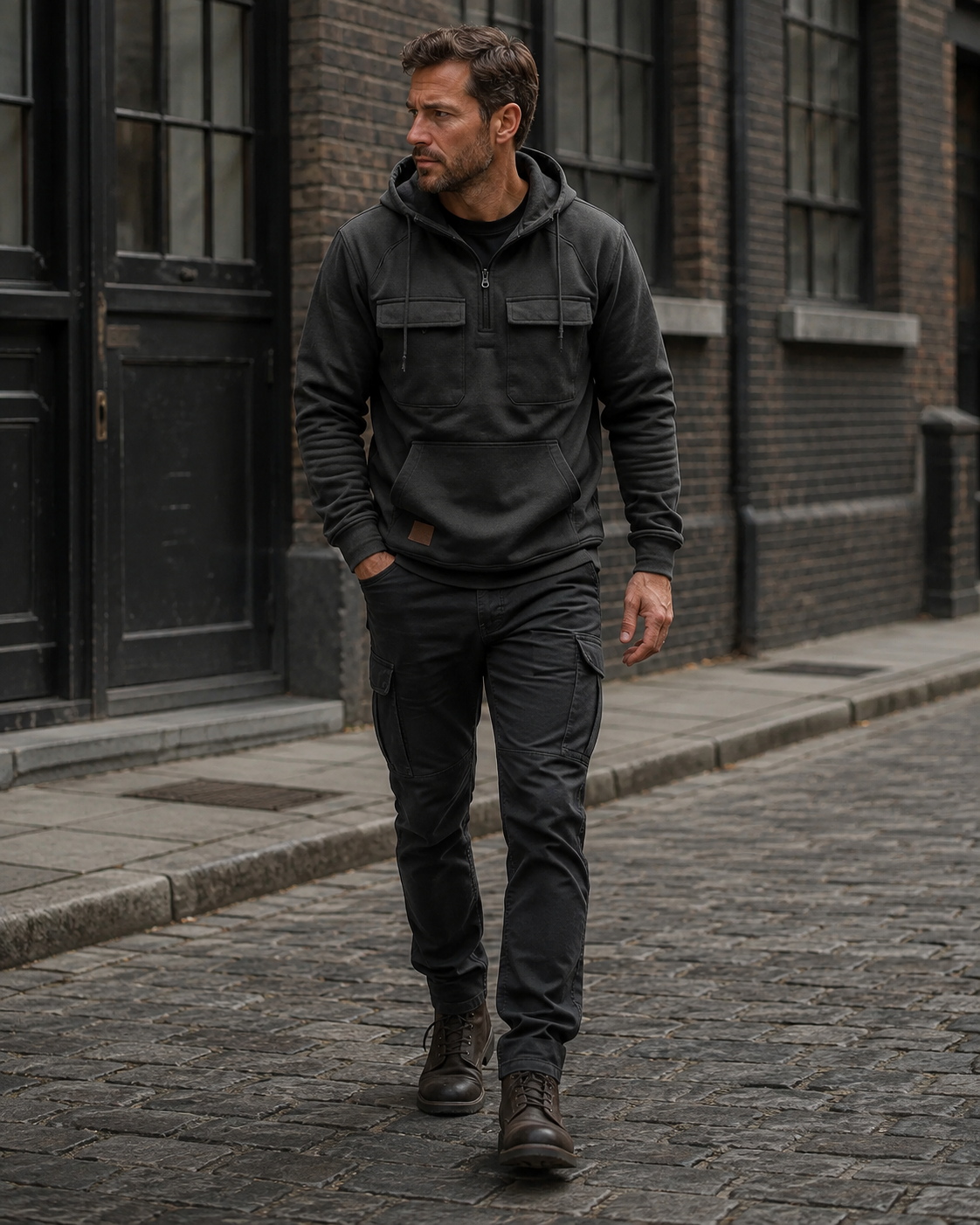 Sweat à capuche homme Caspian avec demi-fermeture éclair et coupe oversize