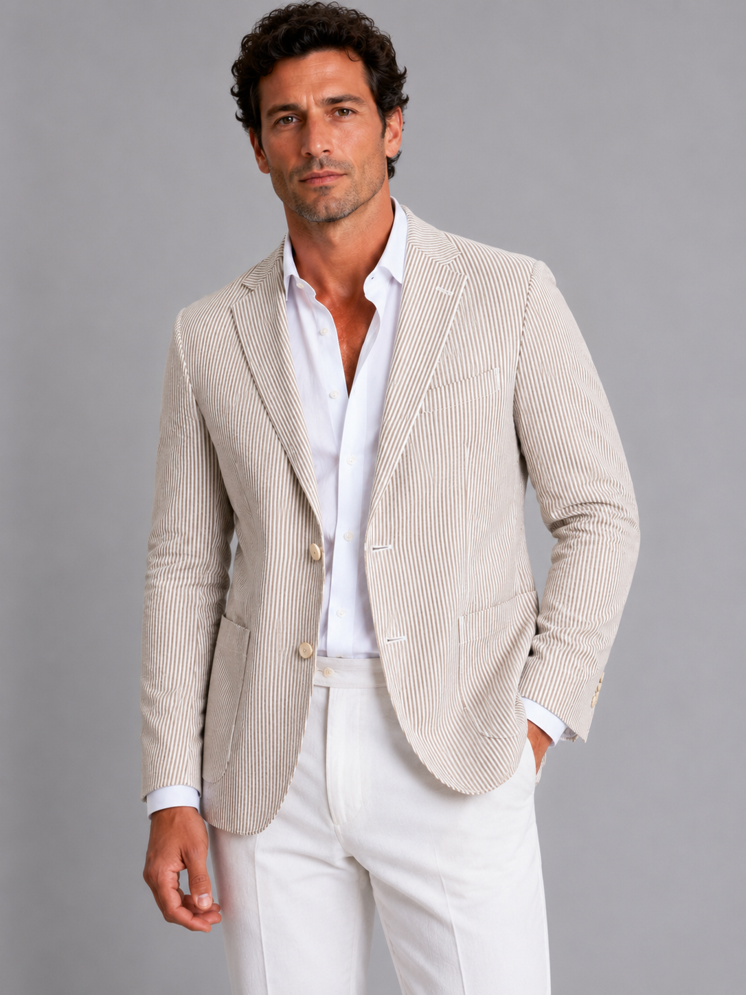 Blazer homme à motif rayé et col à revers