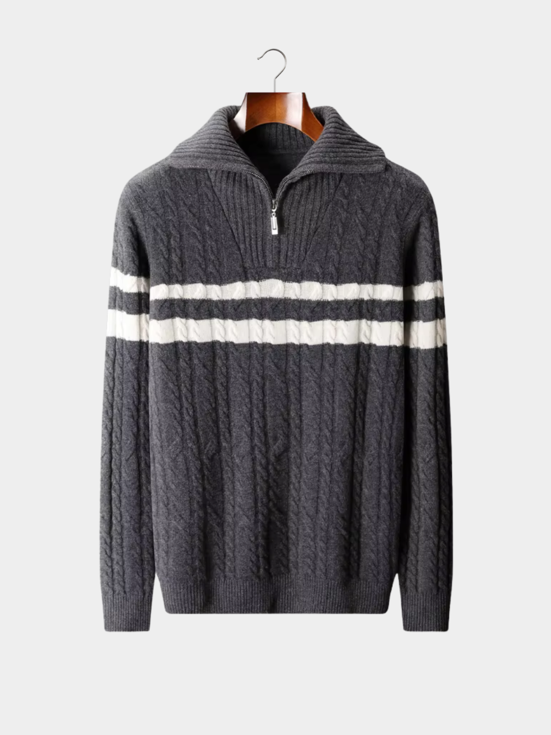 Pull à demi-fermeture éclair pour homme avec rayures et col montant