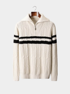 Pull à demi-fermeture éclair pour homme avec rayures et col montant