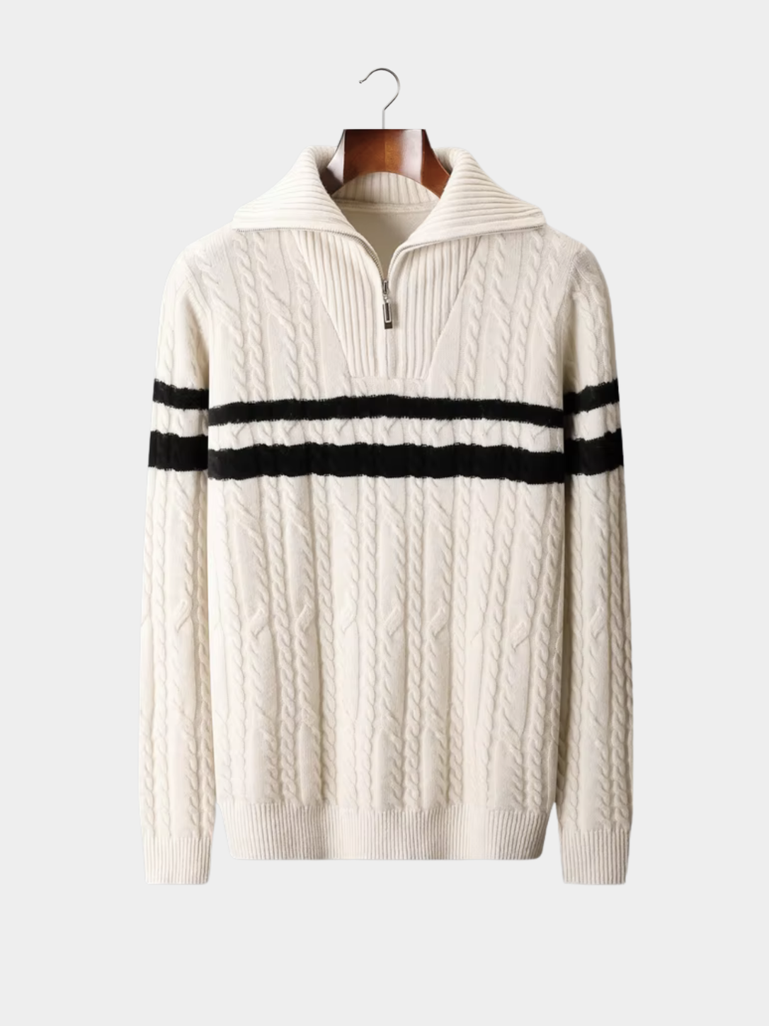 Pull à demi-fermeture éclair pour homme avec rayures et col montant