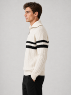 Pull à demi-fermeture éclair pour homme avec rayures et col montant