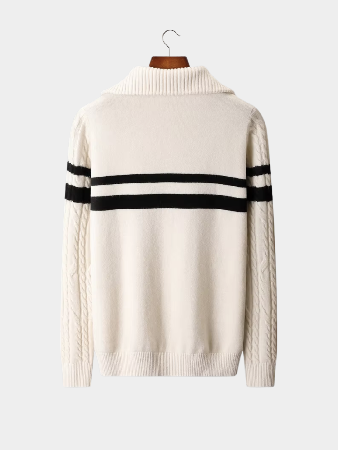 Pull à demi-fermeture éclair pour homme avec rayures et col montant