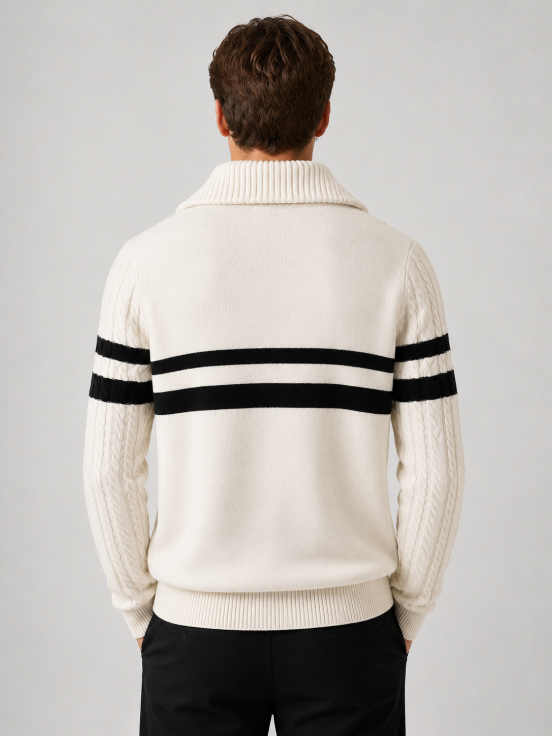 Pull à demi-fermeture éclair pour homme avec rayures et col montant