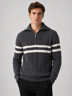 Pull à demi-fermeture éclair pour homme avec rayures et col montant