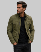 Grüne Herren Baumwolljacke mit Stehkragen