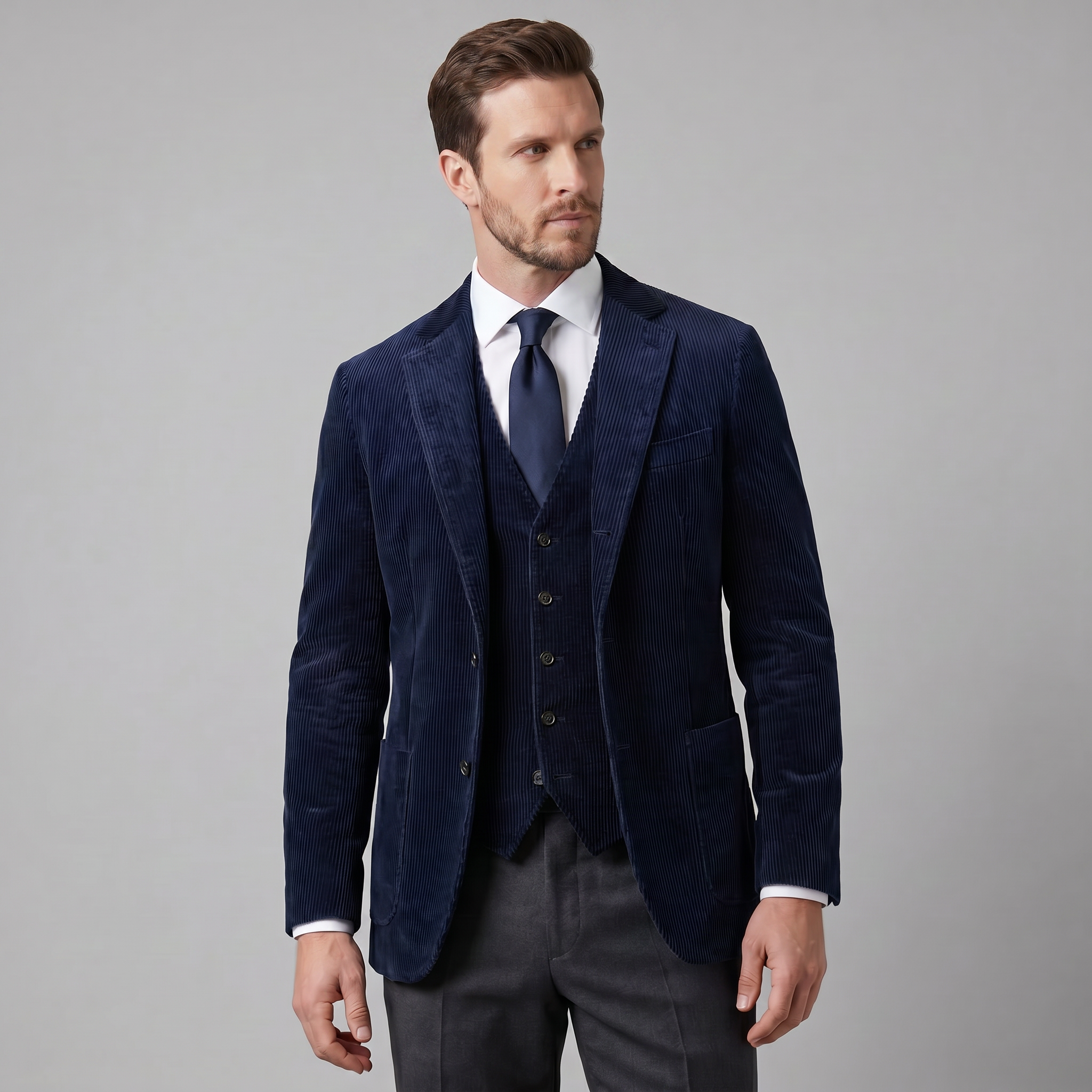 Herren-Blazer aus Cord mit passender Weste