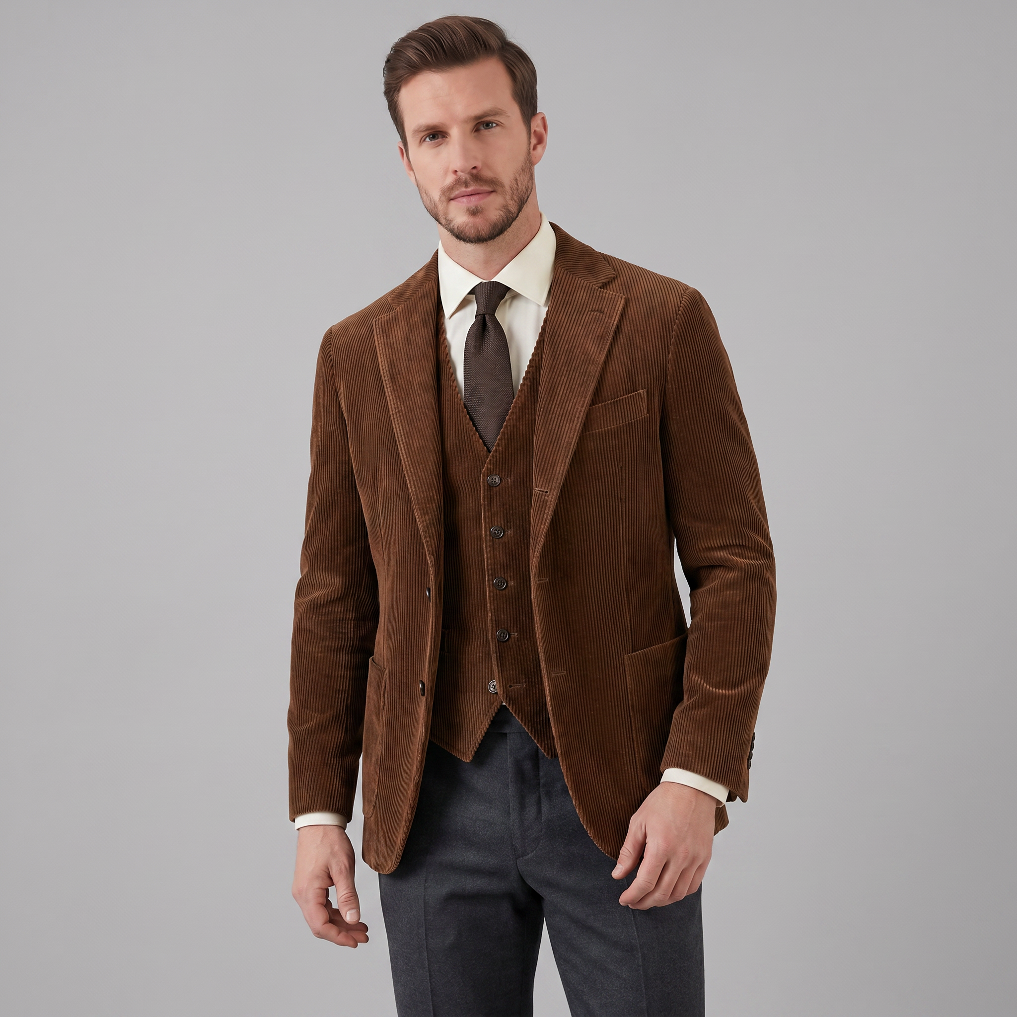 Herren-Blazer aus Cord mit passender Weste