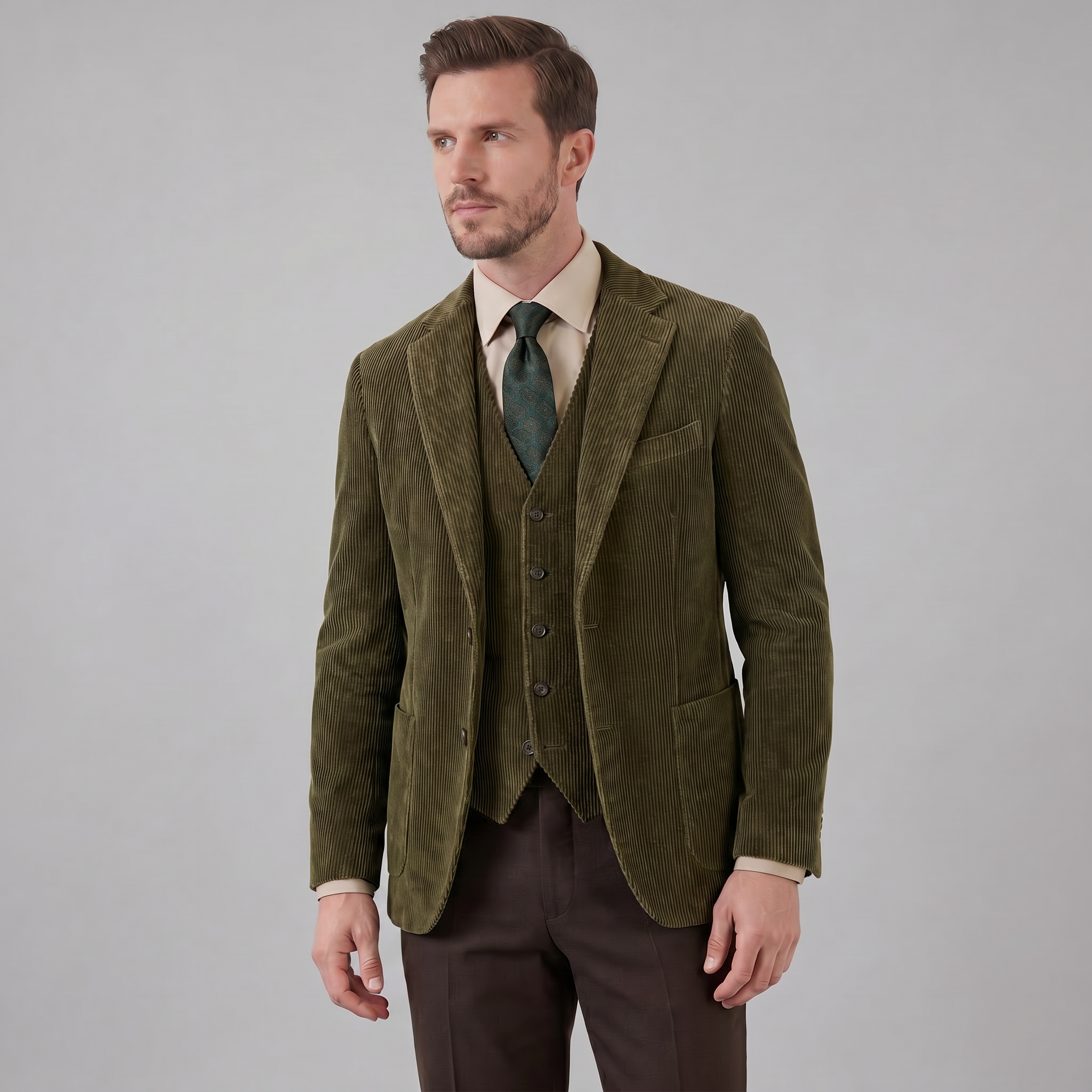 Herren-Blazer aus Cord mit passender Weste