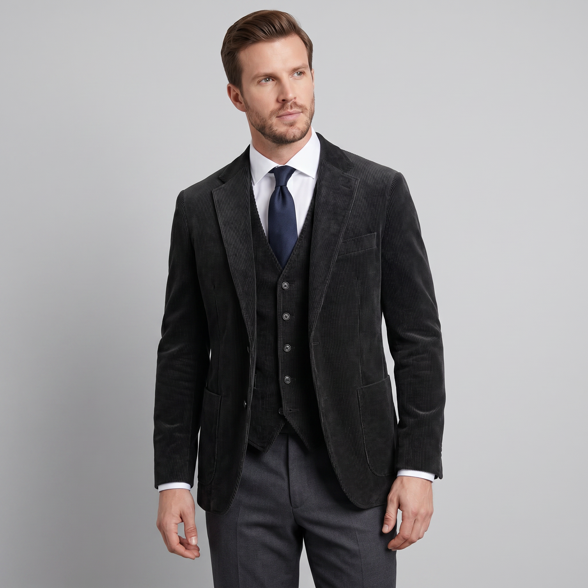 Herren-Blazer aus Cord mit passender Weste
