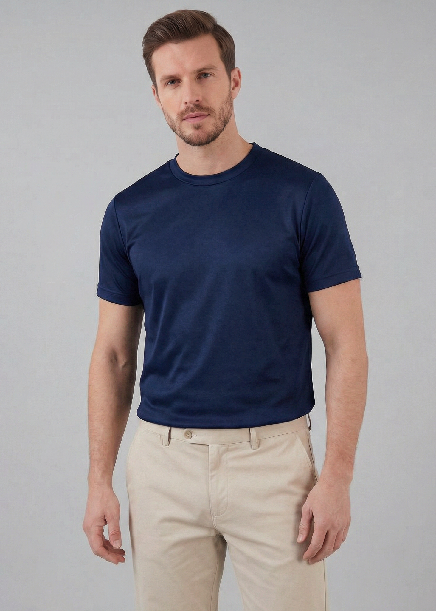 Glänzendes T-Shirt mit Rundhalsausschnitt für Herren