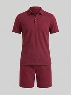 Set aus strukturiertem Polohemd und Shorts für Herren