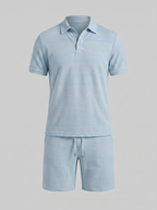 Set aus strukturiertem Polohemd und Shorts für Herren