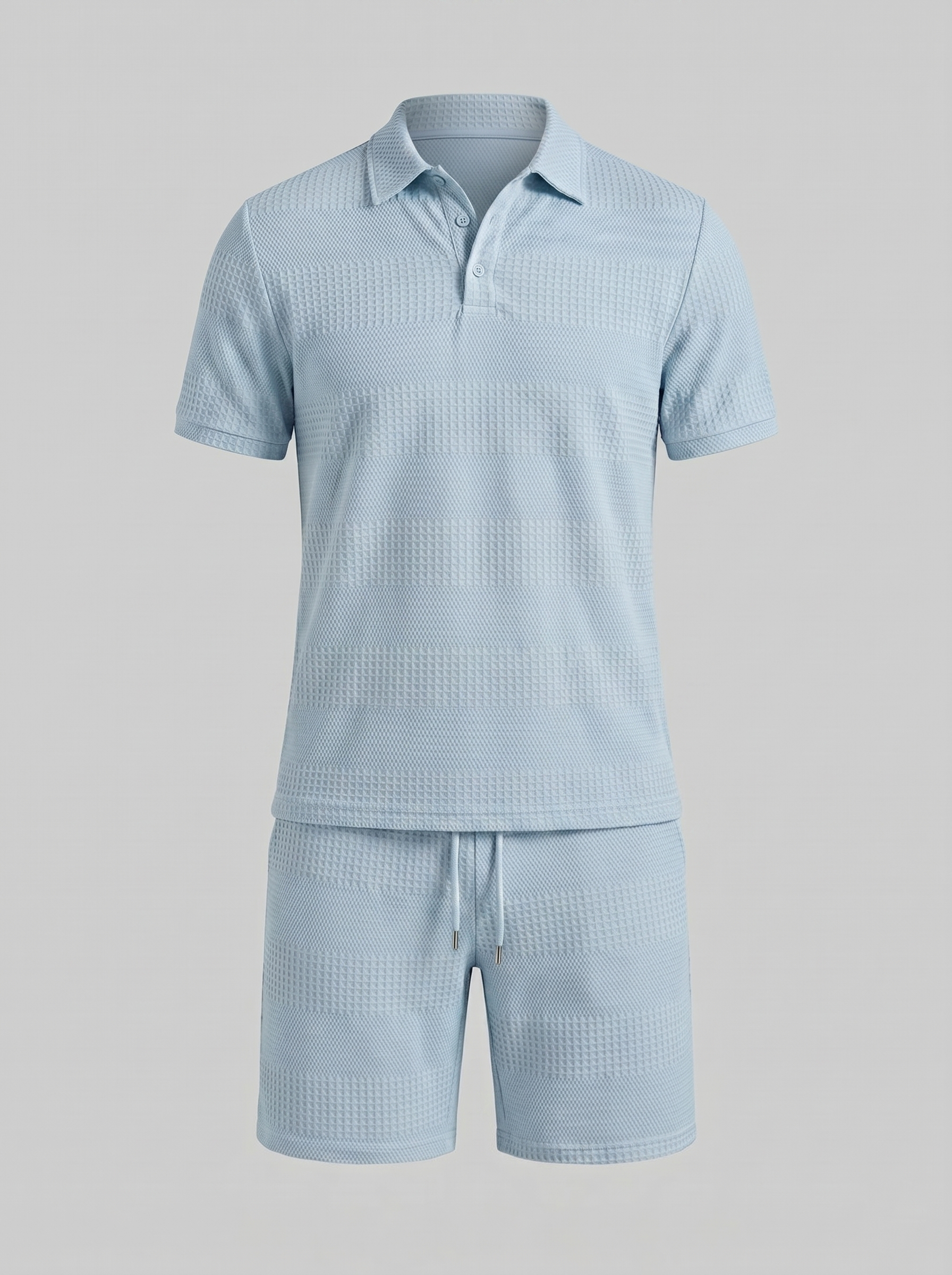 Set aus strukturiertem Polohemd und Shorts für Herren