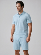 Set aus strukturiertem Polohemd und Shorts für Herren