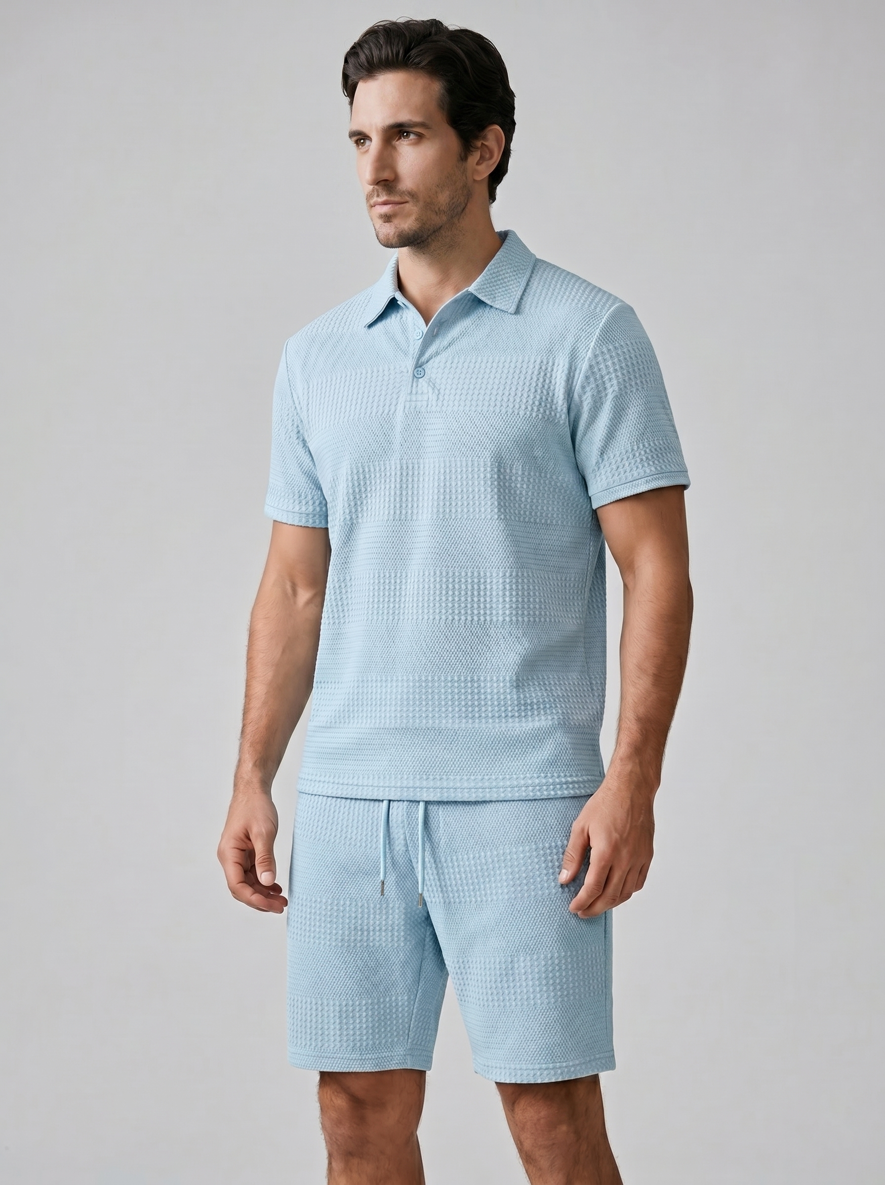 Set aus strukturiertem Polohemd und Shorts für Herren