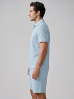 Set aus strukturiertem Polohemd und Shorts für Herren