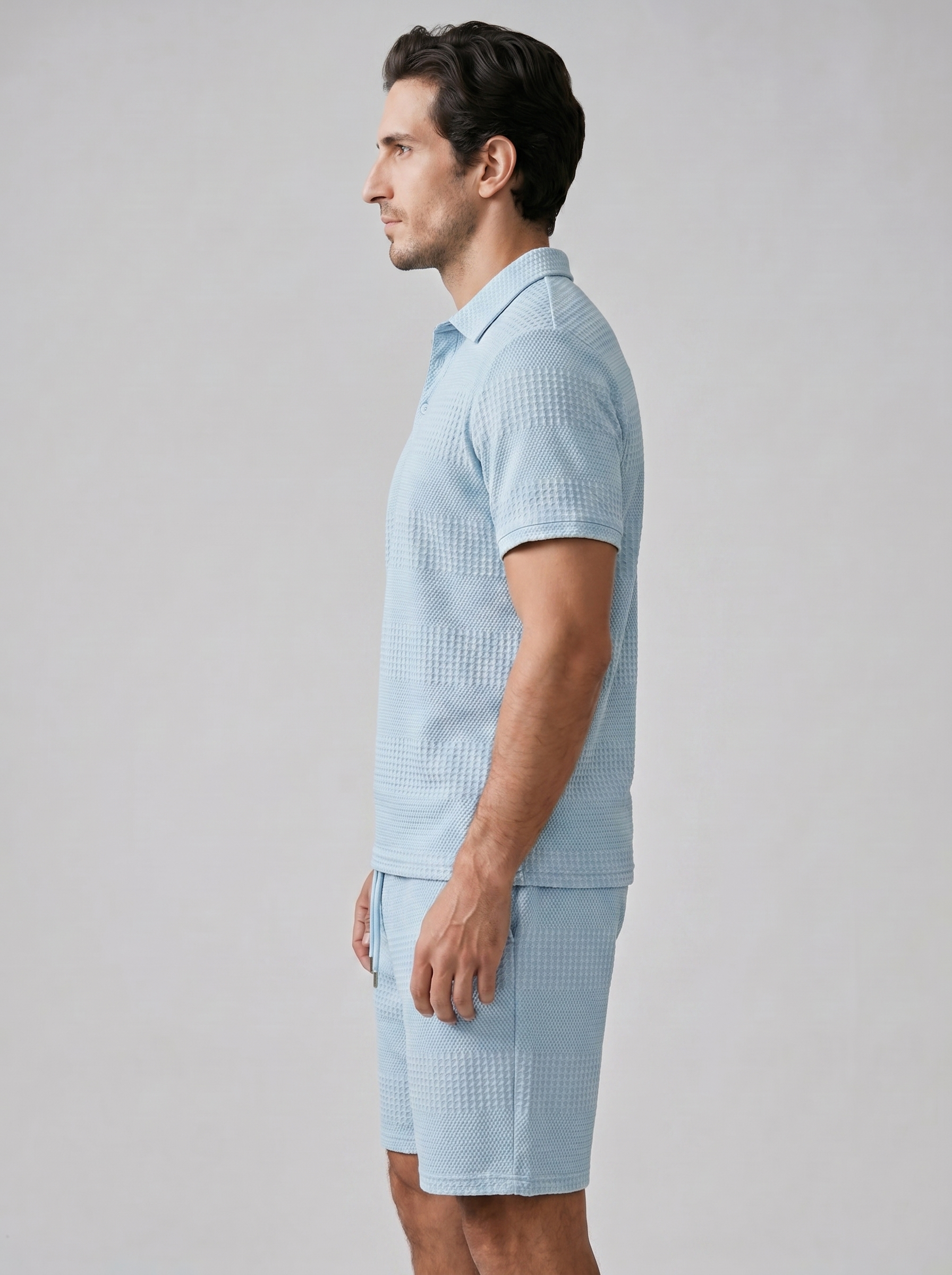 Set aus strukturiertem Polohemd und Shorts für Herren