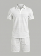 Set aus strukturiertem Polohemd und Shorts für Herren