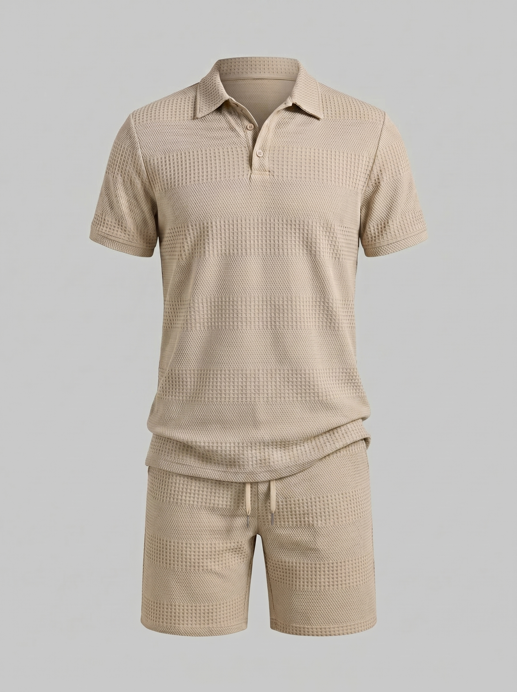 Set aus strukturiertem Polohemd und Shorts für Herren