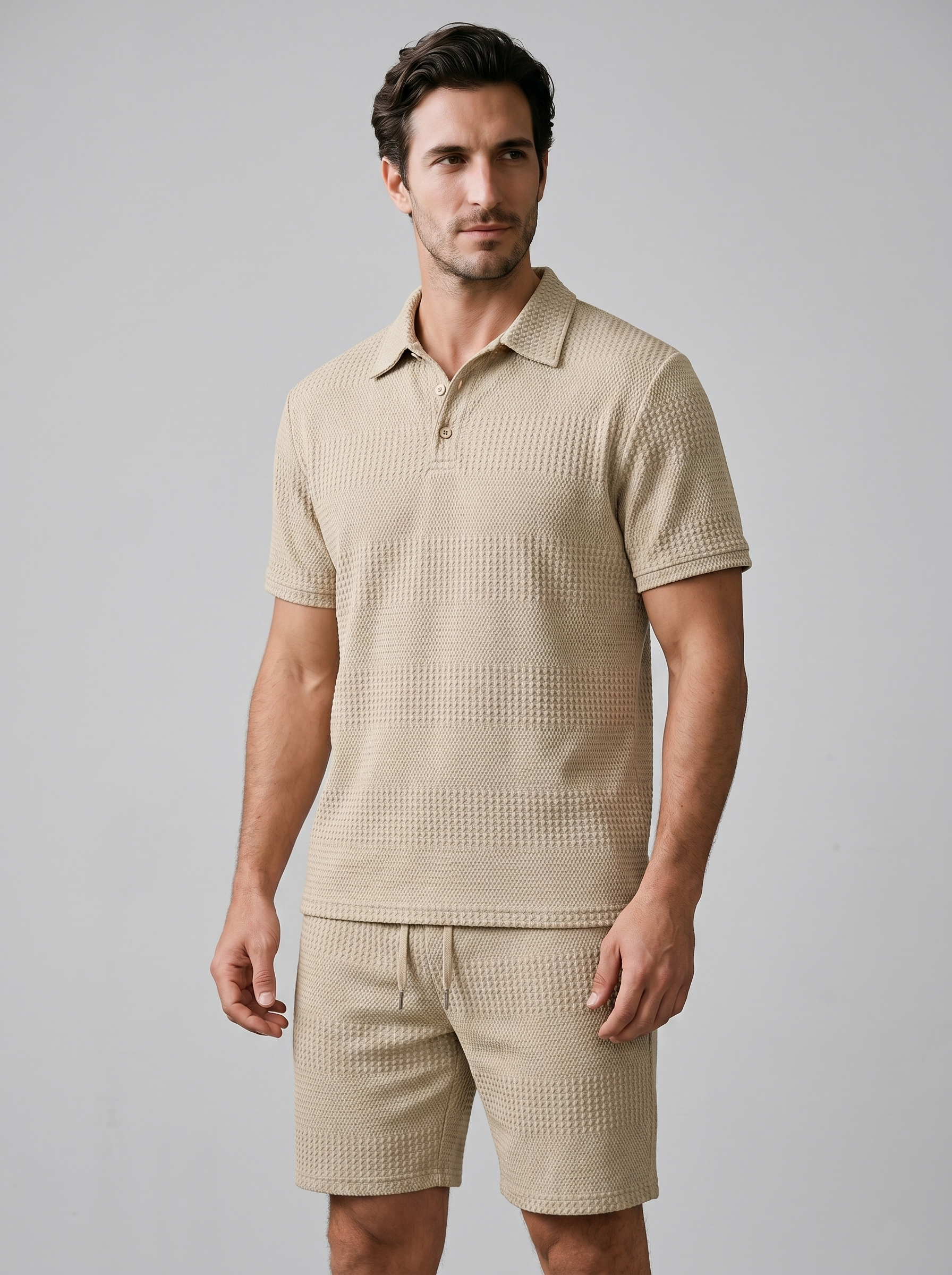 Set aus strukturiertem Polohemd und Shorts für Herren