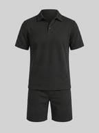 Set aus strukturiertem Polohemd und Shorts für Herren