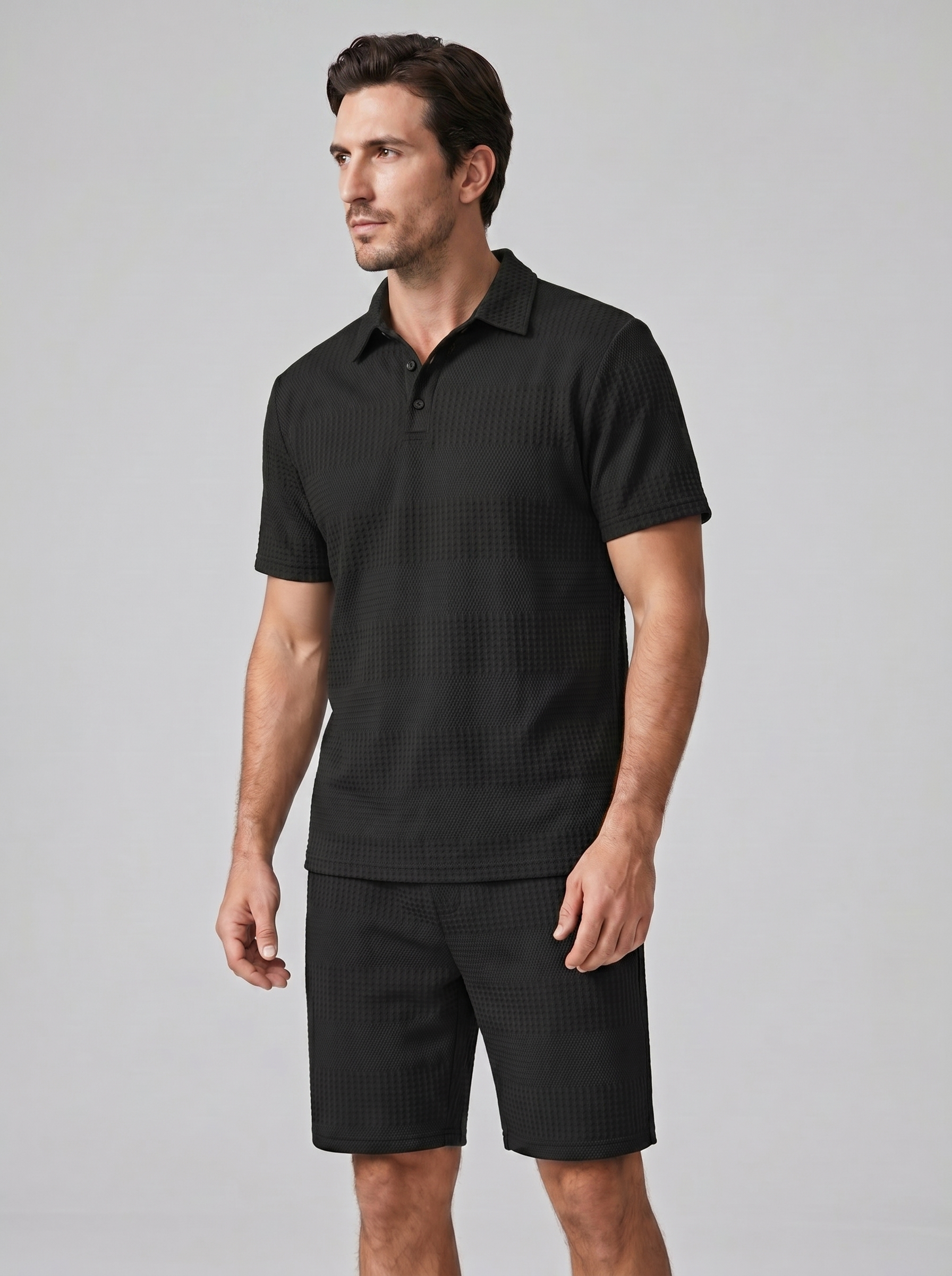 Set aus strukturiertem Polohemd und Shorts für Herren