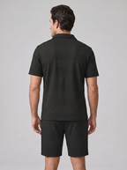 Set aus strukturiertem Polohemd und Shorts für Herren