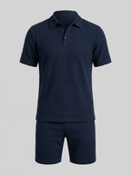 Set aus strukturiertem Polohemd und Shorts für Herren