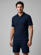 Set aus strukturiertem Polohemd und Shorts für Herren