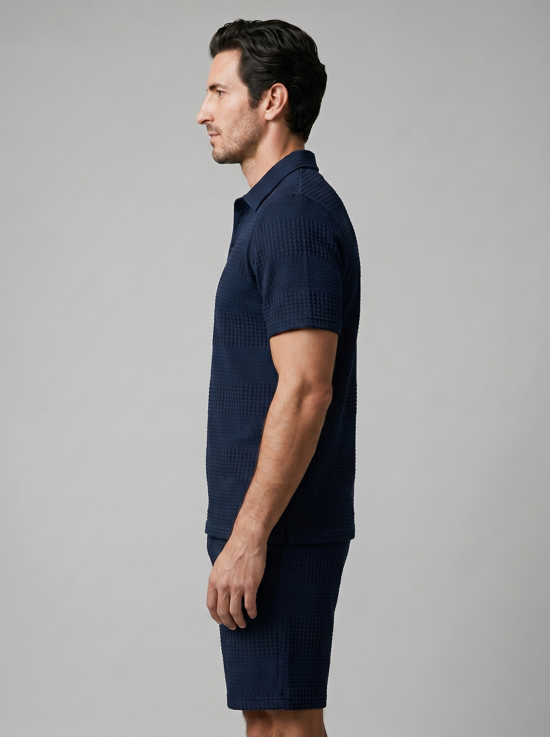 Set aus strukturiertem Polohemd und Shorts für Herren