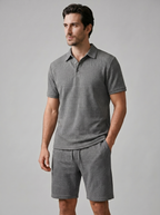 Set aus strukturiertem Polohemd und Shorts für Herren