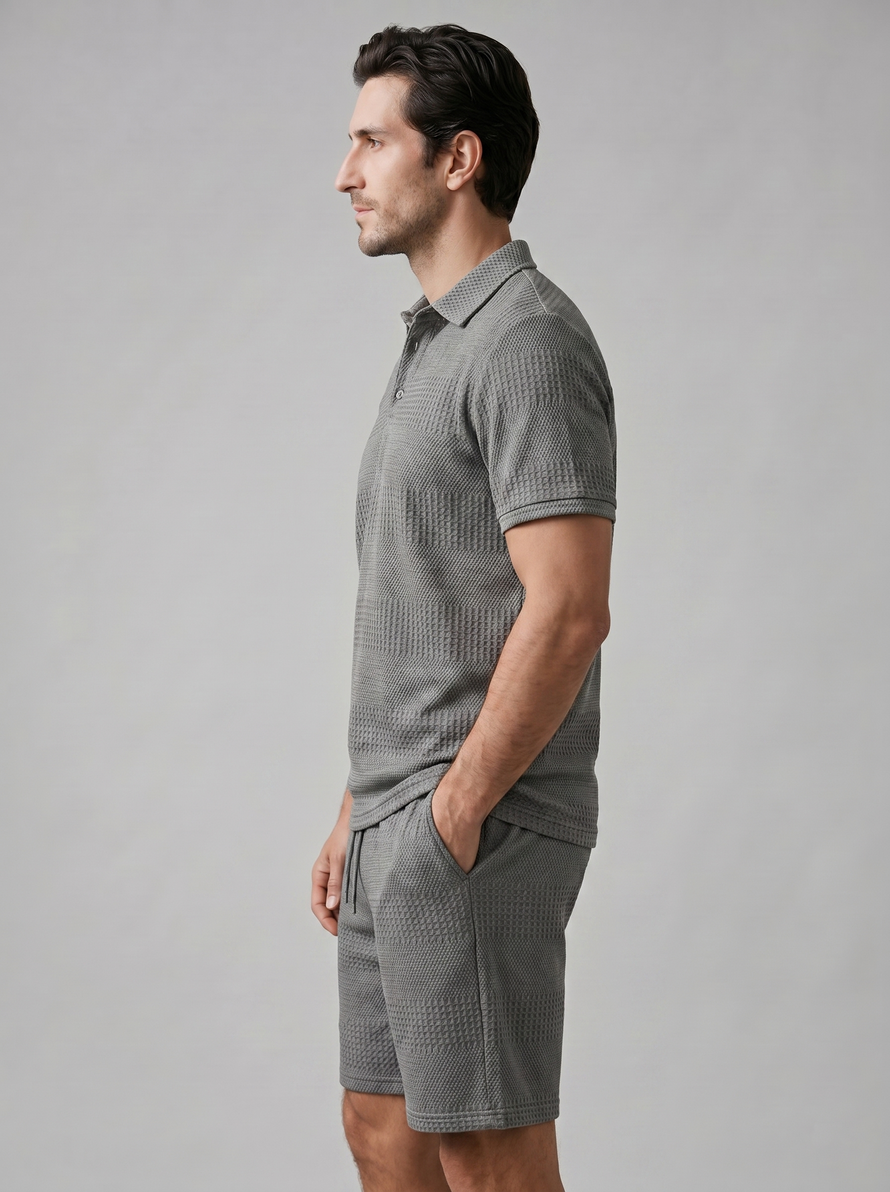 Set aus strukturiertem Polohemd und Shorts für Herren