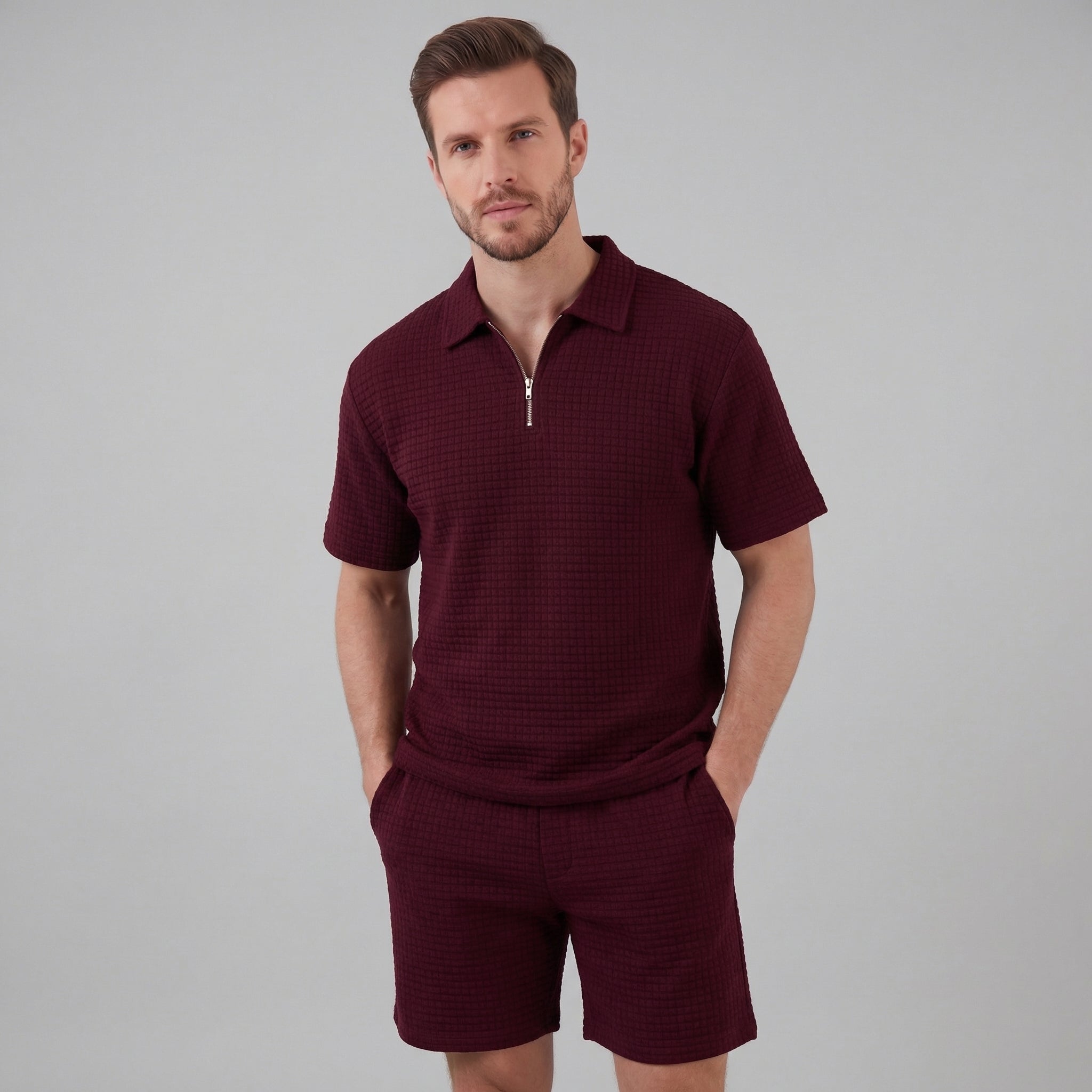 Herren Waffelstrick Sommer-Set mit T-Shirt & Shorts