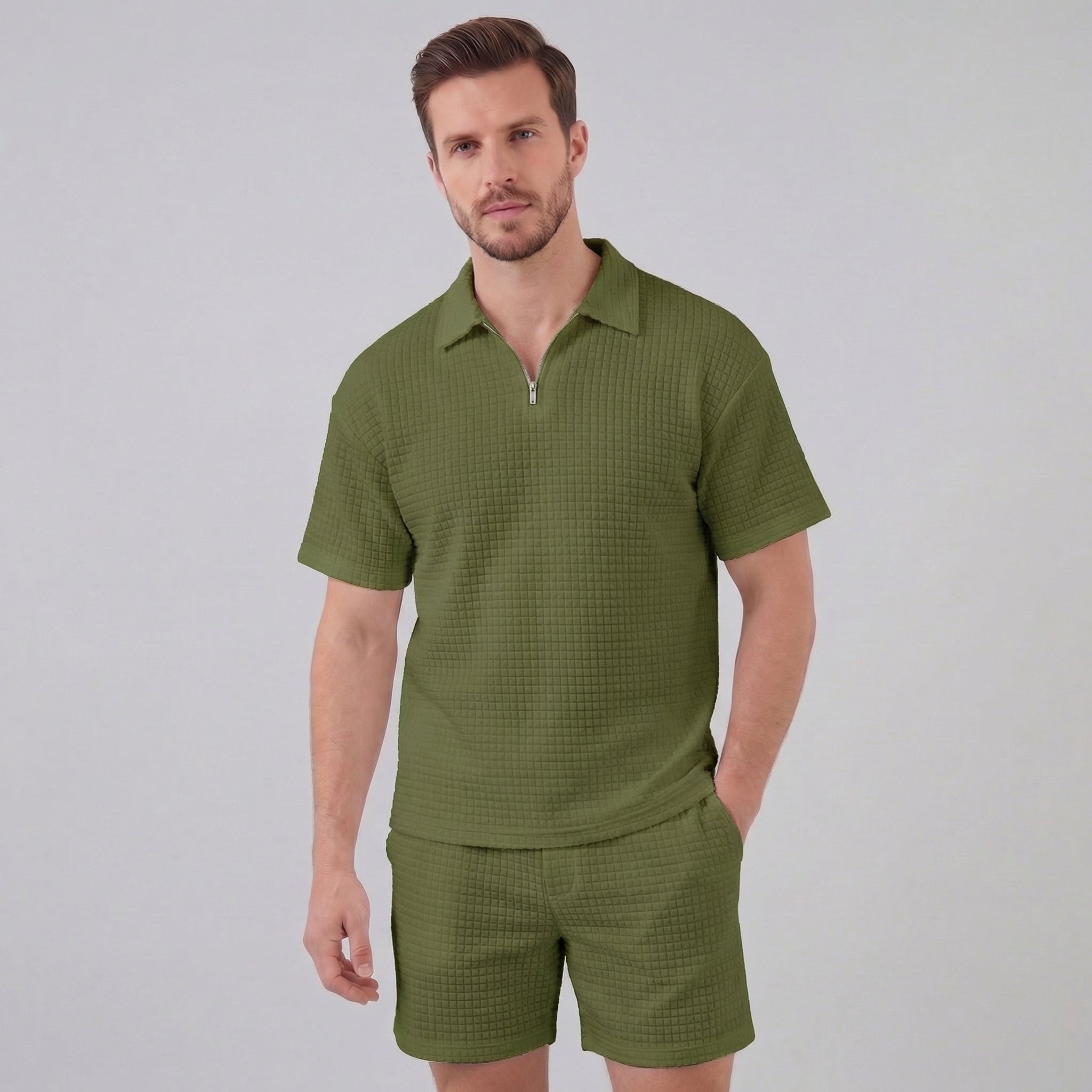 Herren Waffelstrick Sommer-Set mit T-Shirt & Shorts