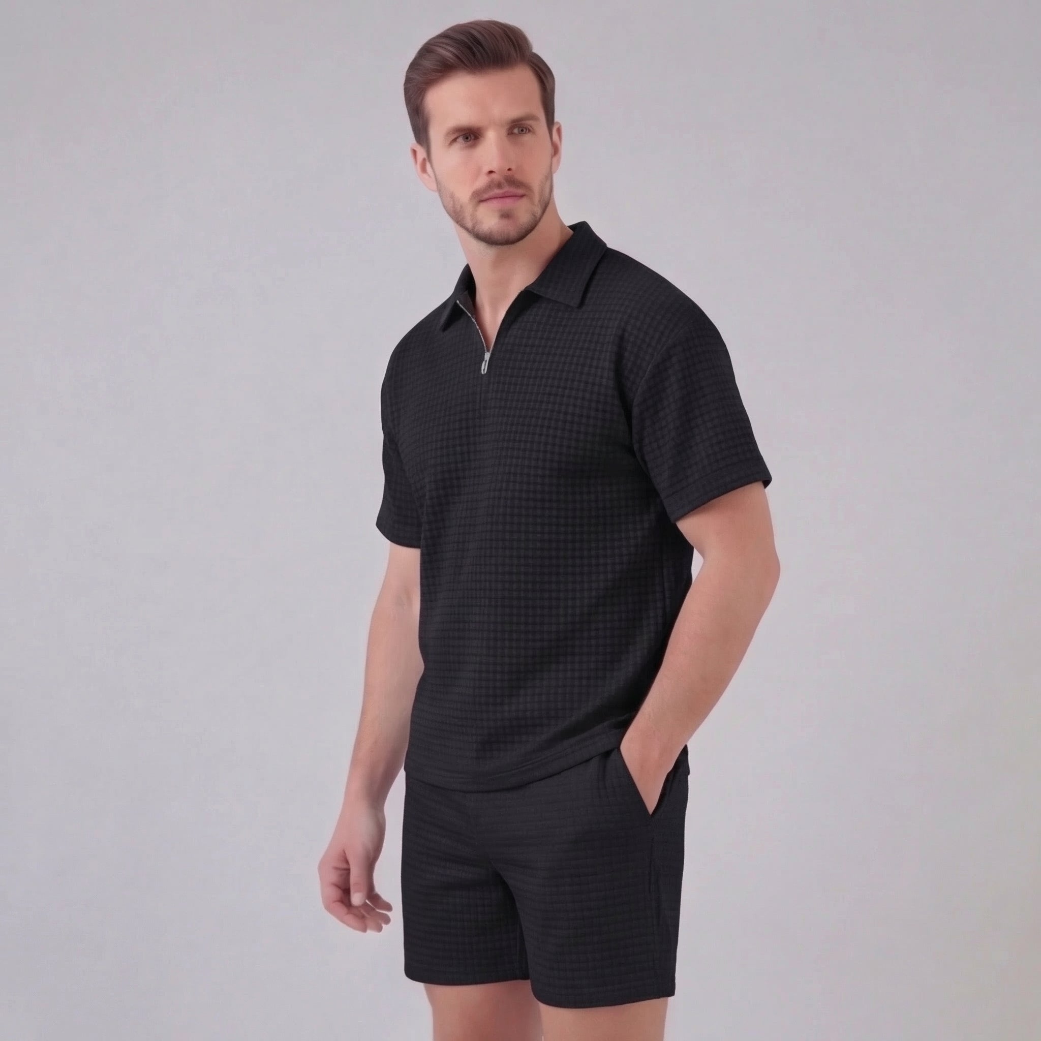 Herren Waffelstrick Sommer-Set mit T-Shirt & Shorts