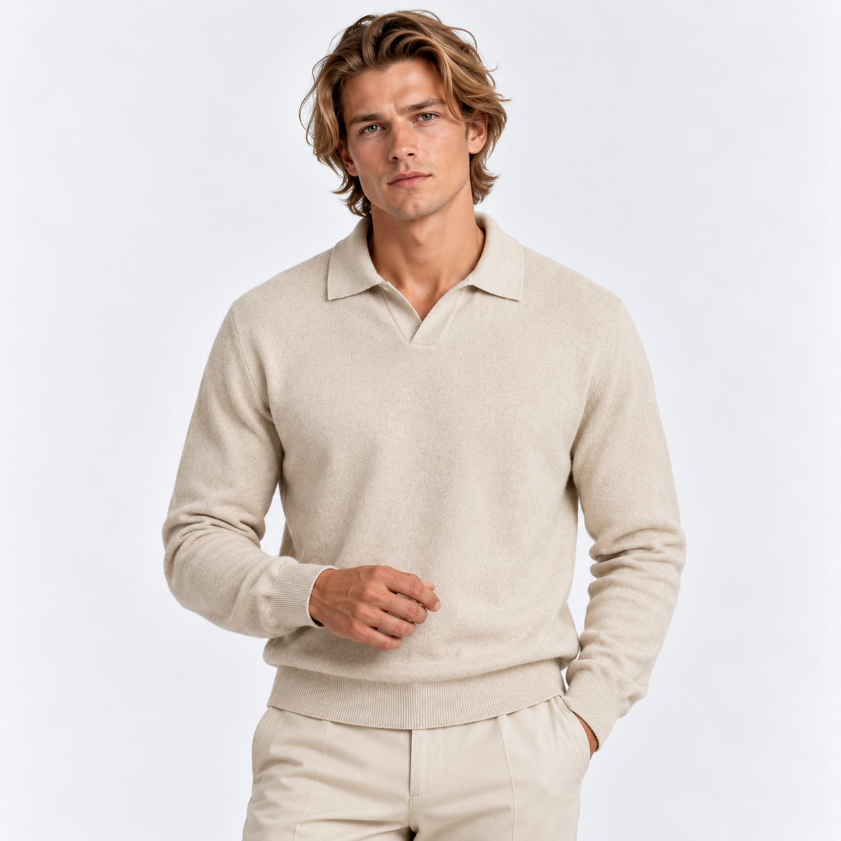 Herren Strickpolopullover mit offenem Kragen