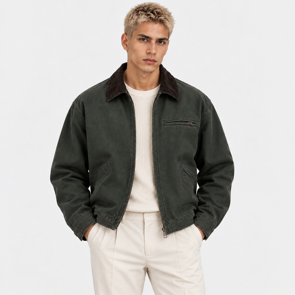 Herren Canvasjacke mit Cordkragen
