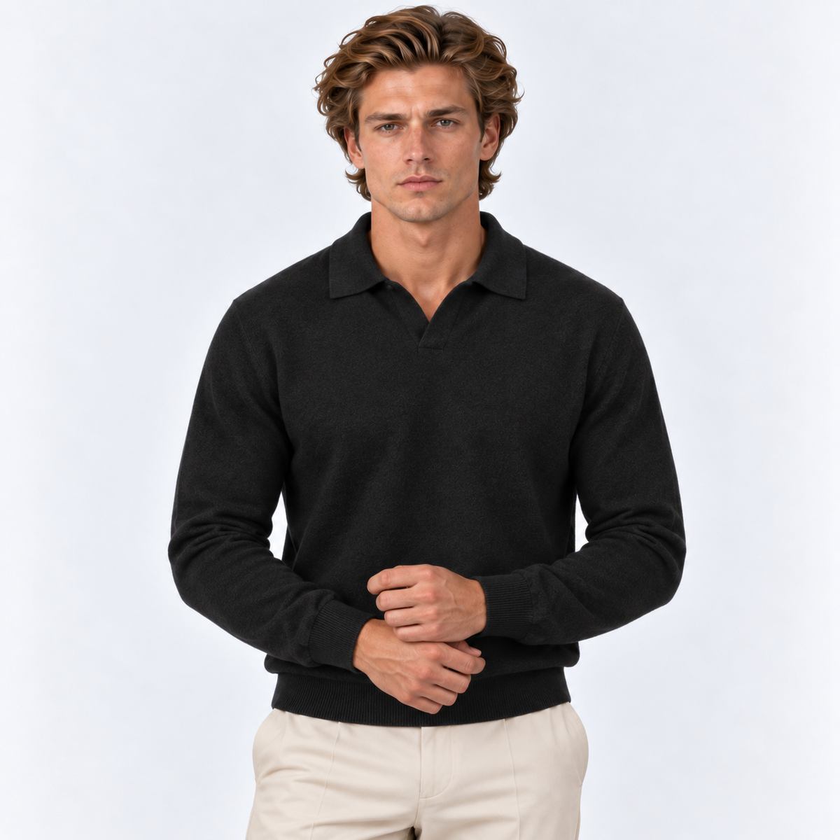 Herren Strickpolopullover mit offenem Kragen