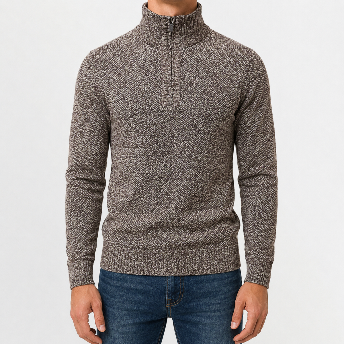 Herren Plüsch Pullover mit Viertelreißverschluss