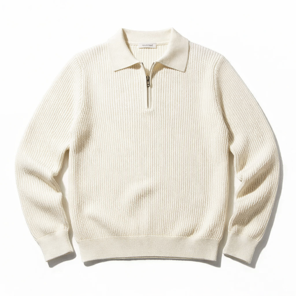 Herren Rippstrickpullover mit Quarter Zip