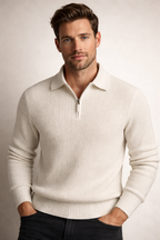 Pull en maille côtelée pour homme avec fermeture éclair quart