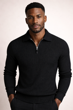 Pull en maille côtelée pour homme avec fermeture éclair quart