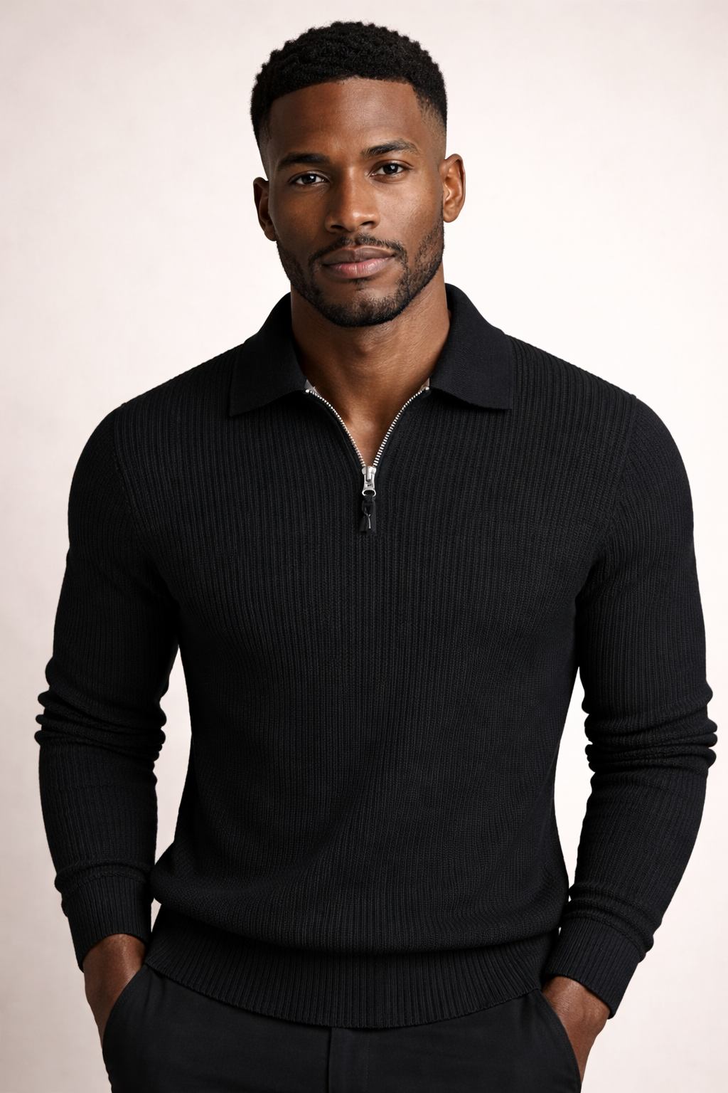 Herren Rippstrickpullover mit Quarter Zip