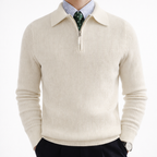 Pull en maille côtelée pour homme avec fermeture éclair quart