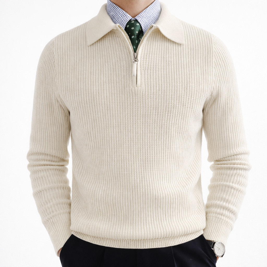 Herren Rippstrickpullover mit Quarter Zip