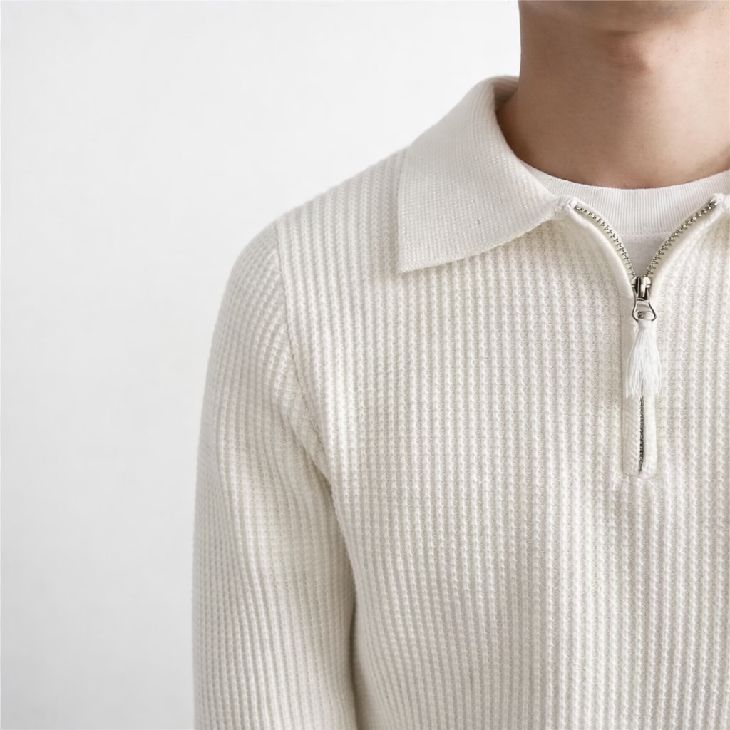 Herren Rippstrickpullover mit Quarter Zip