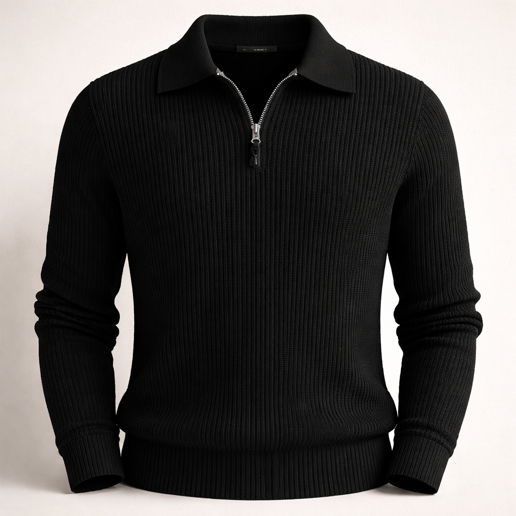 Herren Rippstrickpullover mit Quarter Zip