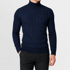 Herren Rollkragenpullover Strickpullover mit Zopfmuster Warm und Bequem